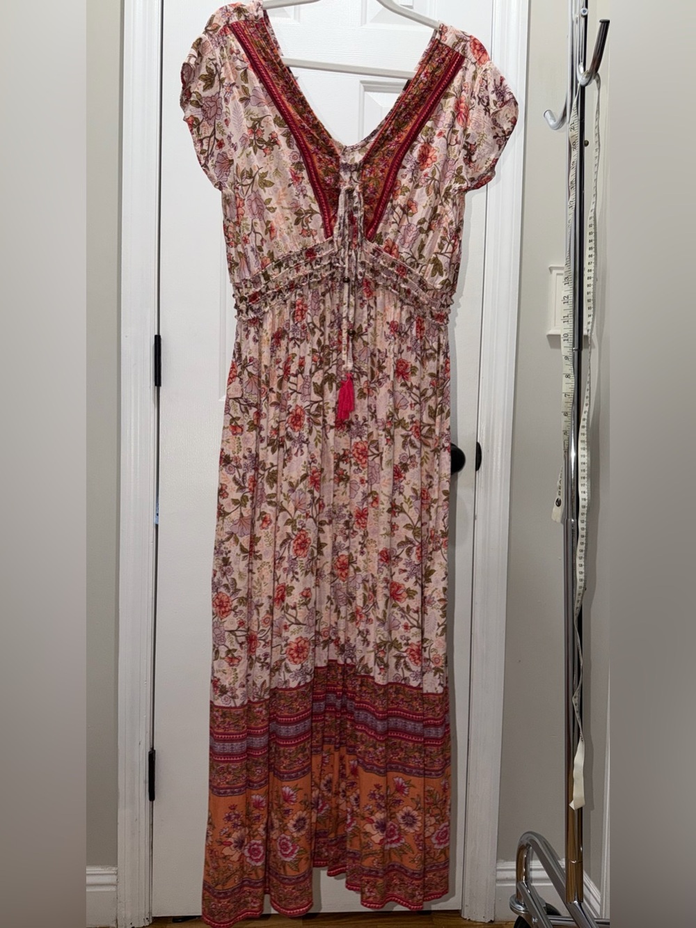 Boho Floral Maxi Dress in Pink and Orange